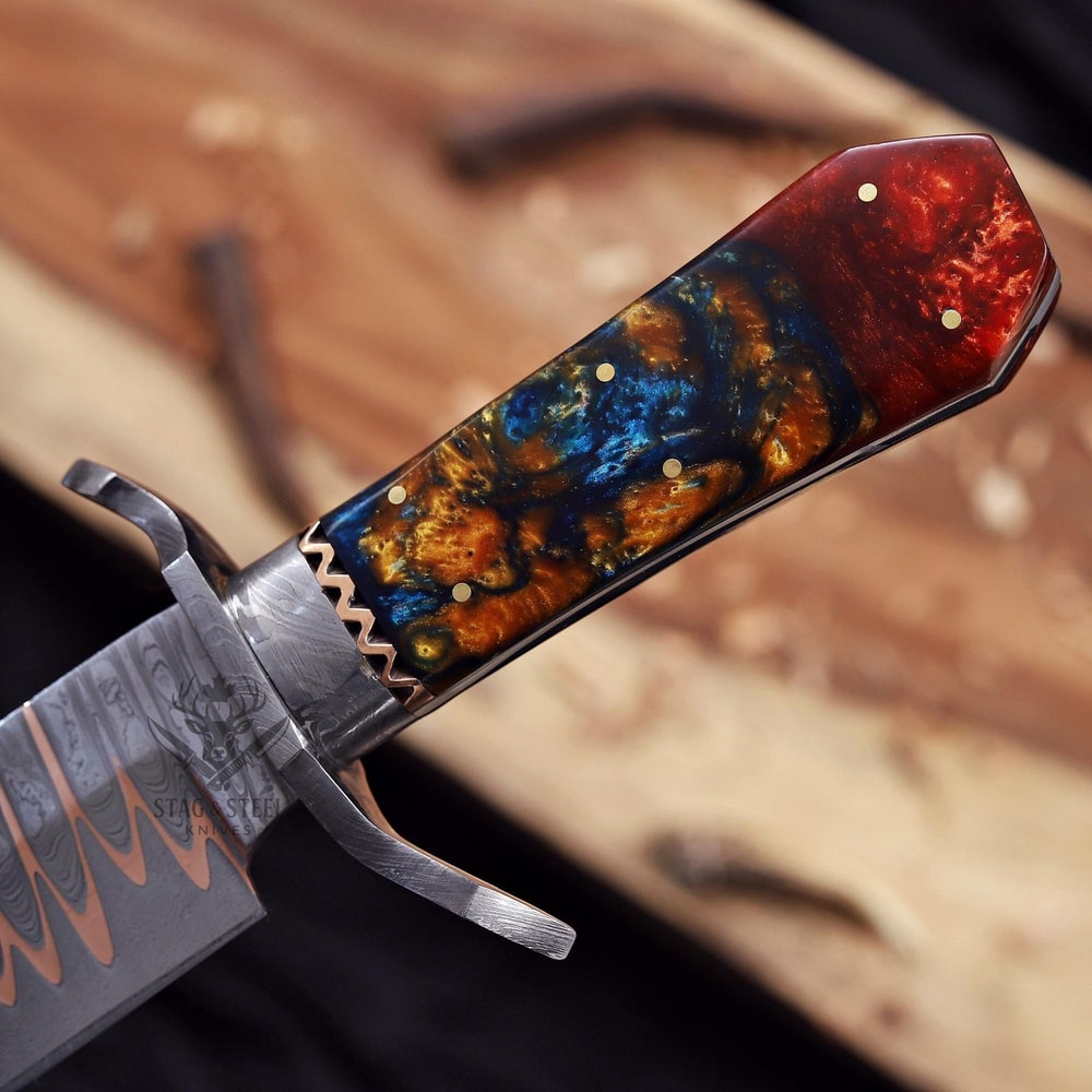 Copper Damascus Bowie Knife With Elegant Resin Ergonomic Grip 2