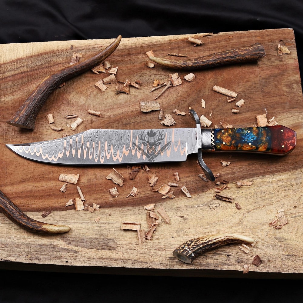 Copper Damascus Bowie Knife With Elegant Resin Ergonomic Grip 6