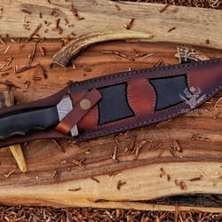 full tang damascus bowie knife with leather sheath gift knife