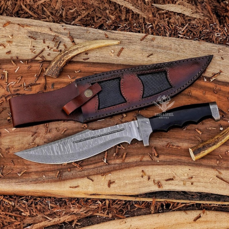 Full Tang Damascus Bowie Knife With Leather Sheath Gift Knife 4