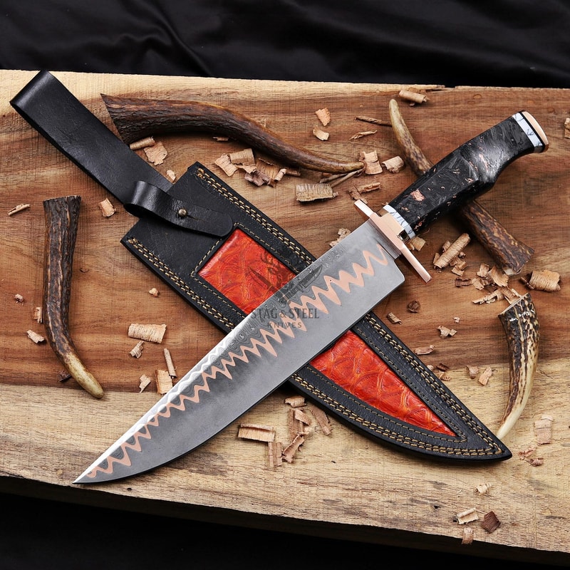 Copper Damascus Bowie Knife Bold Craftsmanship With Rugged Power Hunter GIFT 4