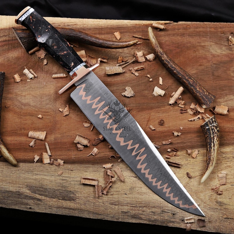 Copper Damascus Bowie Knife Bold Craftsmanship With Rugged Power Hunter GIFT 5