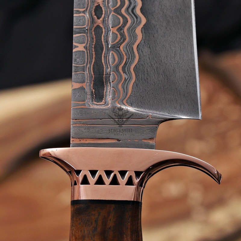 Copper Damascus Bowie Knife With Carbon Fiber Resin Handle Handmade Hunting Blade Wedding GIFT 1