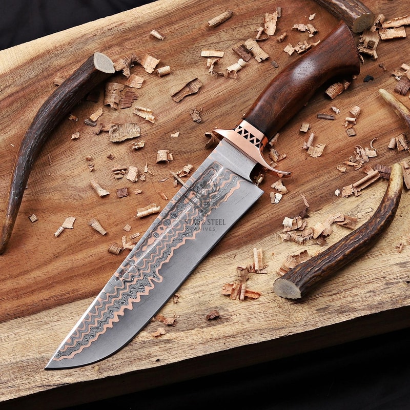 Copper Damascus Bowie Knife With Carbon Fiber Resin Handle Handmade Hunting Blade Wedding GIFT 2