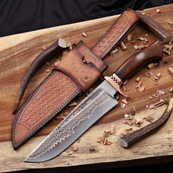 copper damascus bowie knife with carbon fiber & resin handle handmade hunting blade | wedding gift