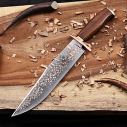 custom copper damascus bowie hunting knife with stag antler handle handmade blade