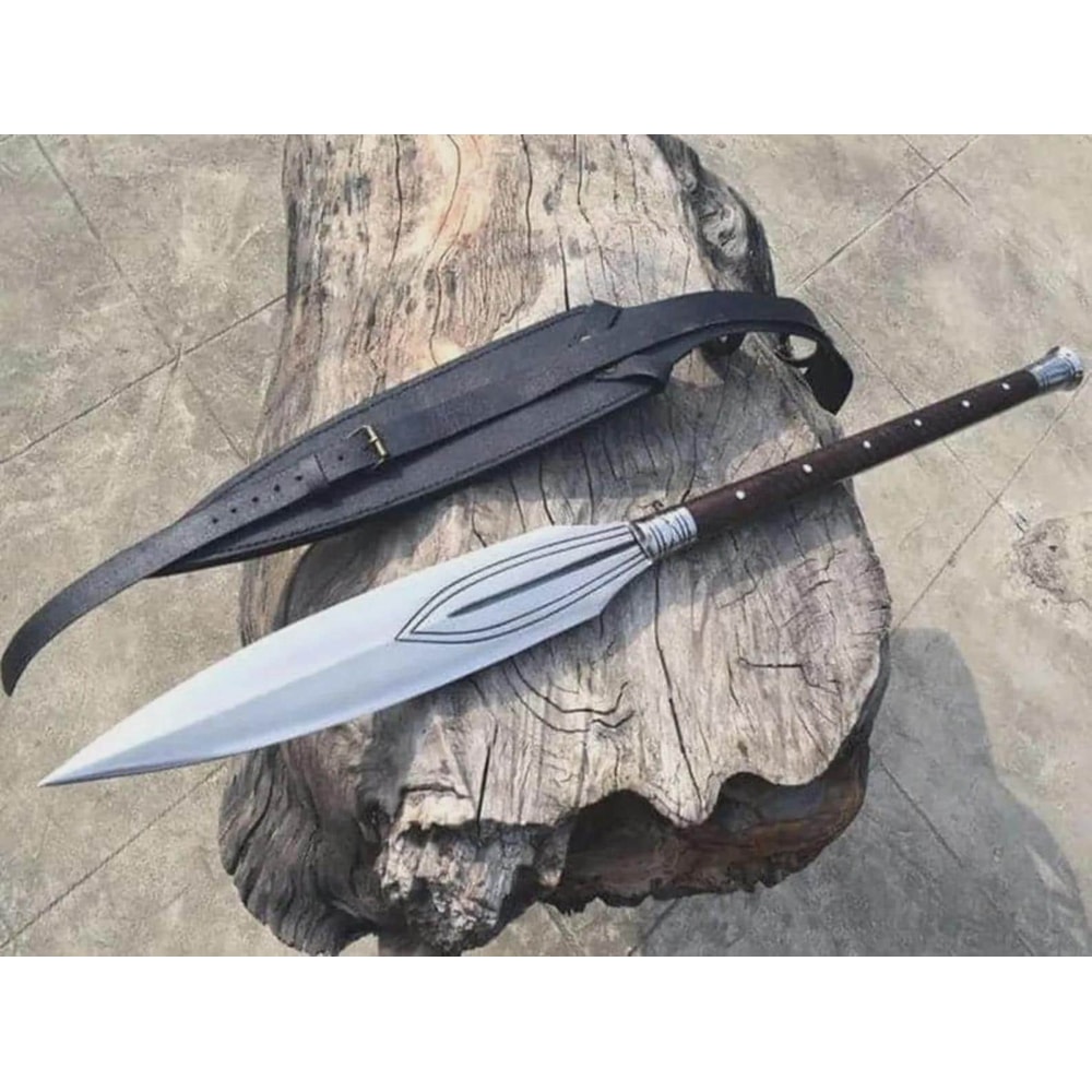 Hand Forged High Carbon Steel Spear 32 With Rosewood Handle Leather Sheath 1