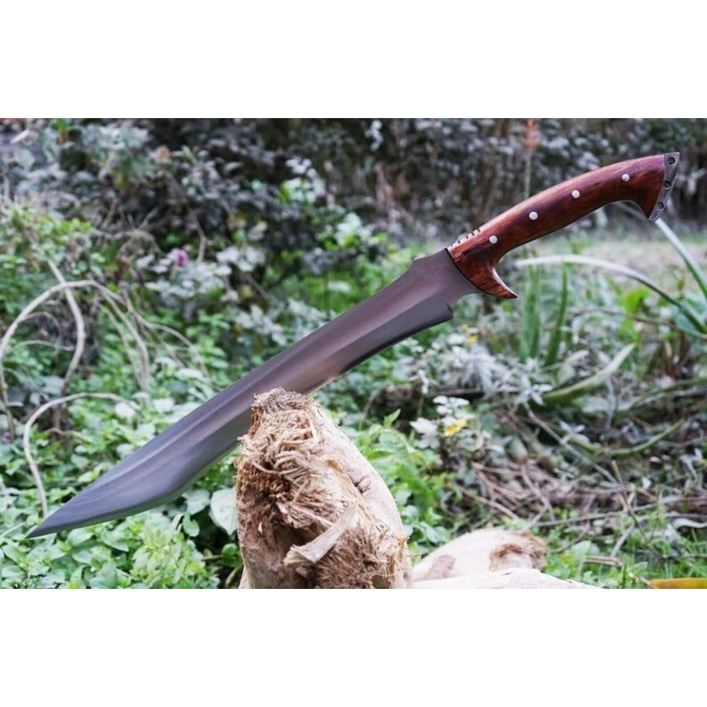 HandForged 24 High Carbon Steel Machete With Rosewood Handle Leather Sheath Survival Blade 3