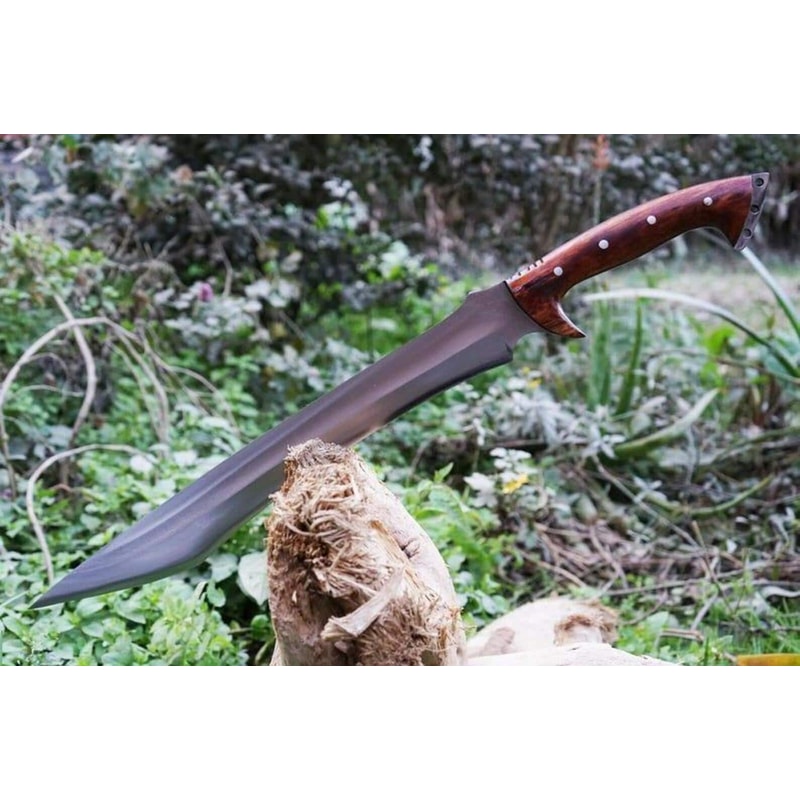 HandForged 24 High Carbon Steel Machete With Rosewood Handle Leather Sheath Survival Blade 3