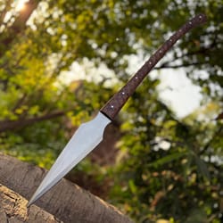 hand forged high carbon steel spear – 32 inch medieval tactical spear with rosewood handle & leather sheath