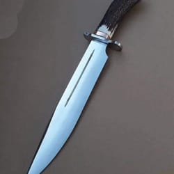 premium handmade frontier bowie knife | high carbon steel blade with stag handle rustic hunting knife