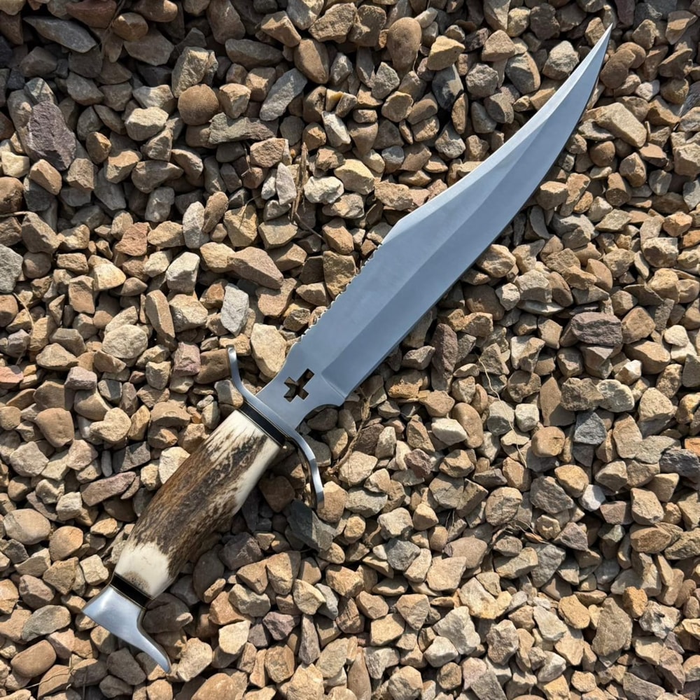 Handmade High Carbon Steel Bowie Knife 18 With 12 Blade Leather Sheath 0