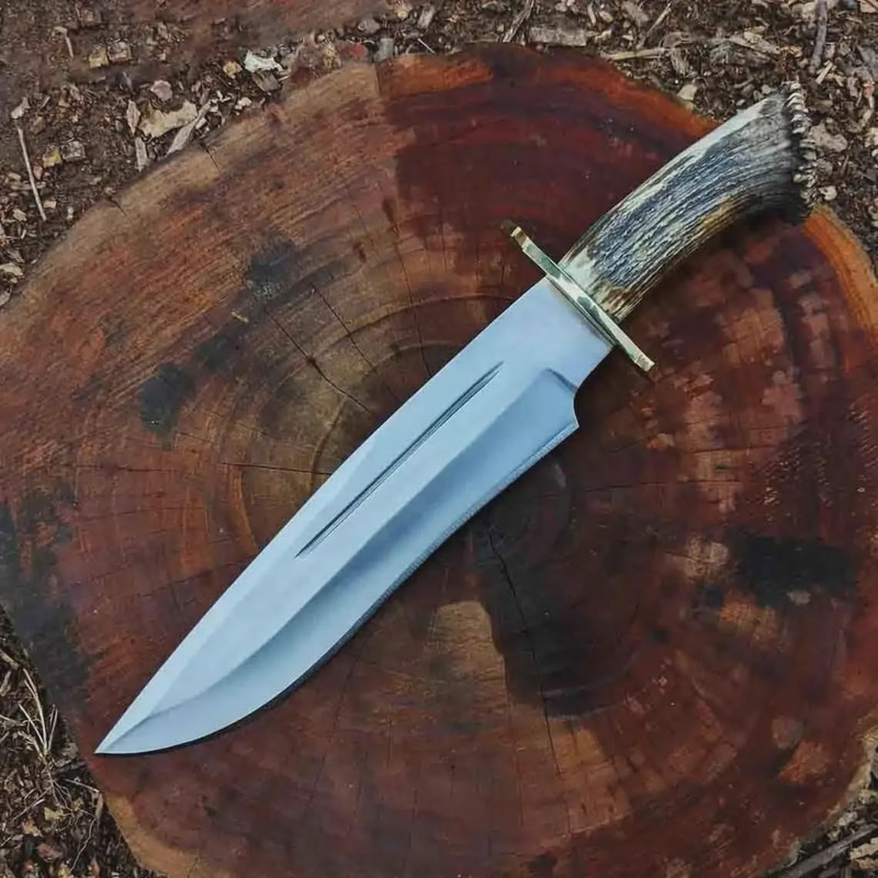 18 Inch Handcrafted Bowie Knife High Carbon Steel With Stag Handle Brass Guard 1