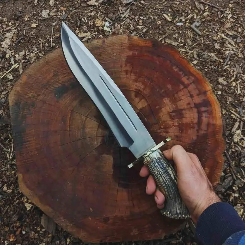 18 Inch Handcrafted Bowie Knife High Carbon Steel With Stag Handle Brass Guard 0