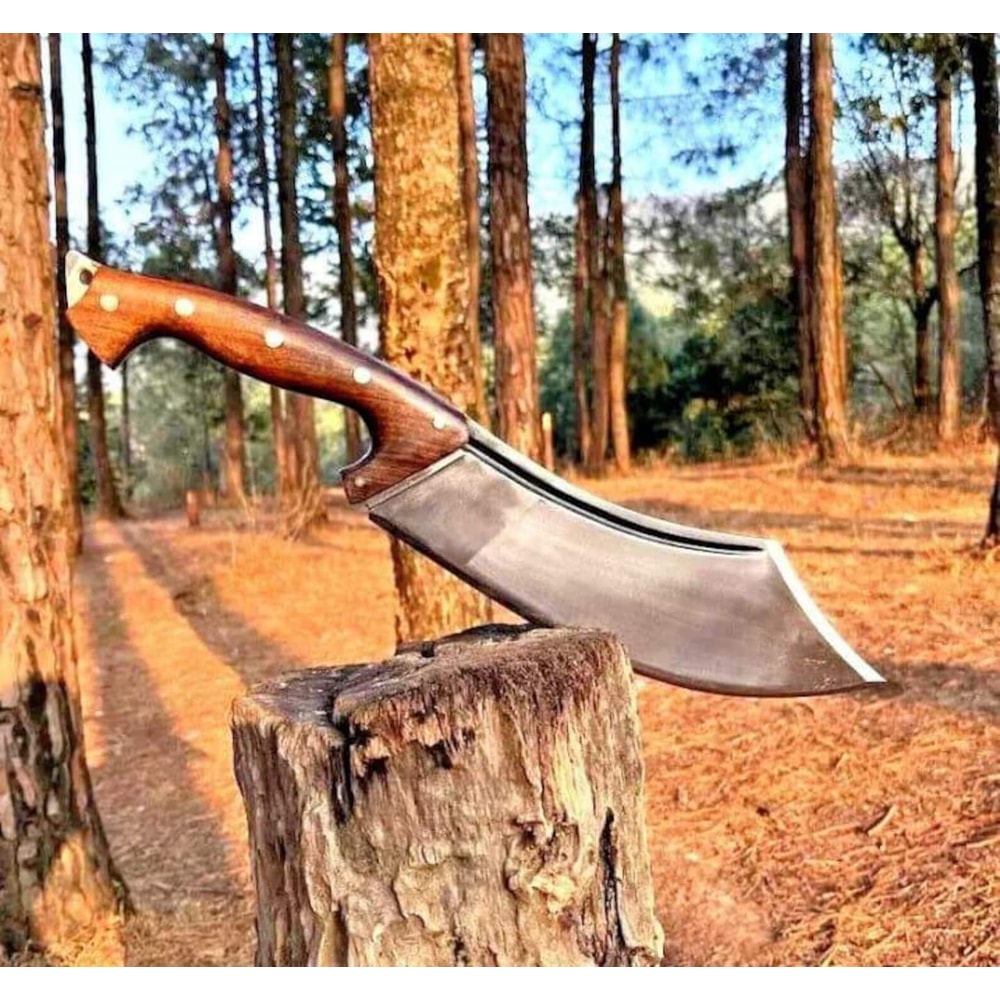 17 Inch Handcrafted High Carbon Steel Cleaver With Rosewood Grip Leather Sheath 0