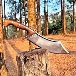 17 inch handcrafted high carbon steel cleaver with rosewood grip & leather sheath
