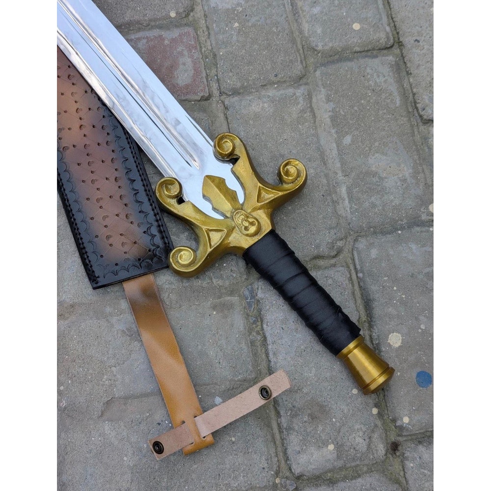 Handcrafted Fantasy Sword High Carbon Steel With Rosewood Handle Leather Wrapped Grip 4