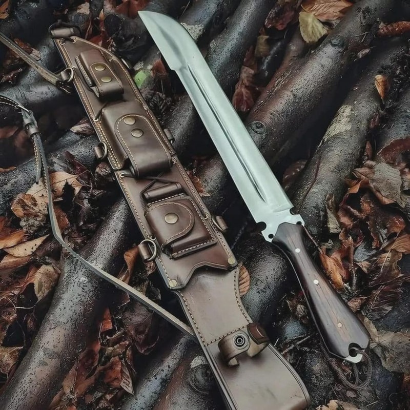 22 Inch Handcrafted High Carbon Steel Machete With Rosewood Grip For Bushcraft 1