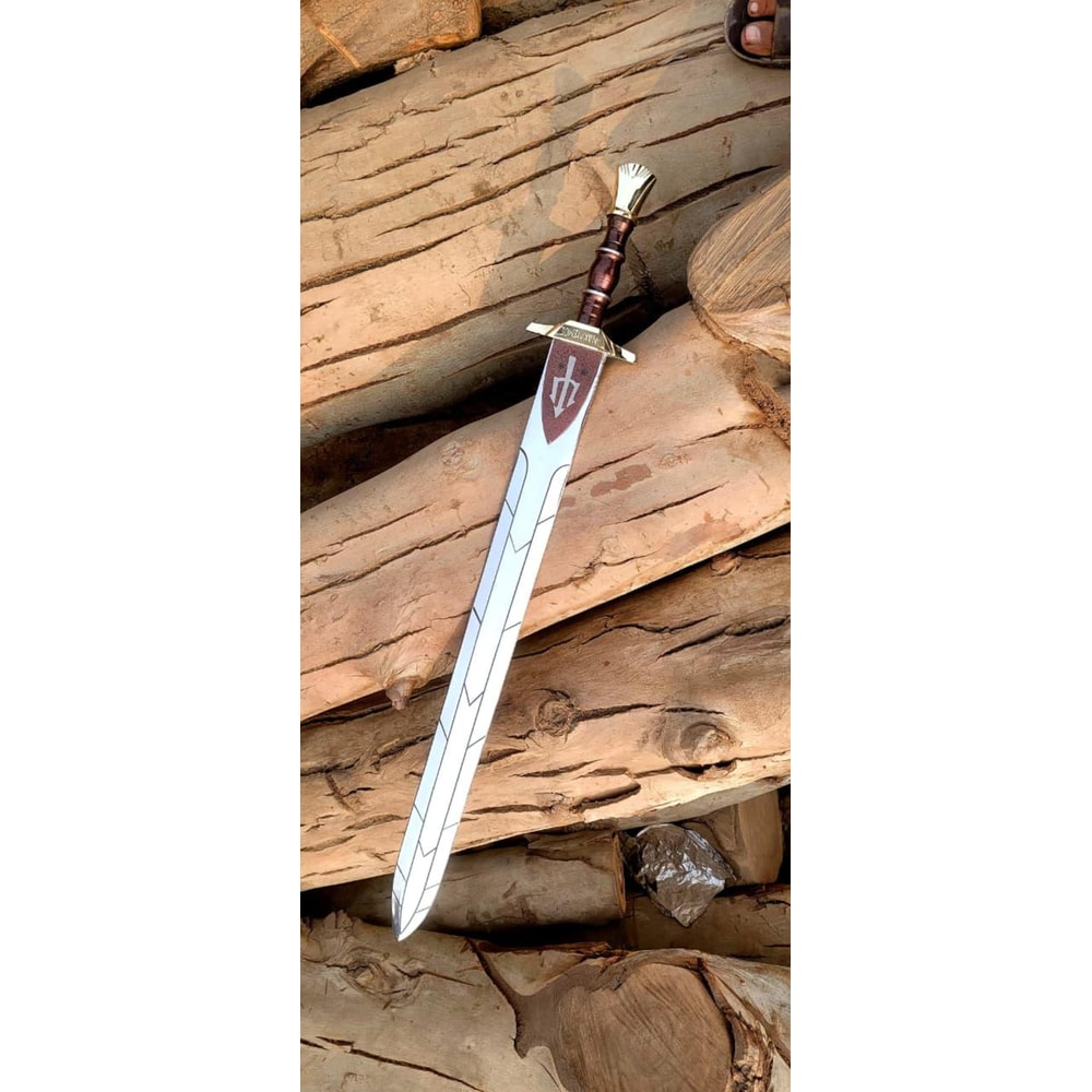 34 Inch Handcrafted High Carbon Steel Sword With Rosewood Grip Brass Detailing 0