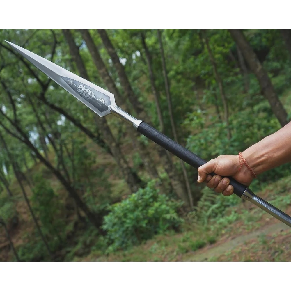 35 Inch Handcrafted Viking Spear With High Carbon Steel Blade Leather Grip 4
