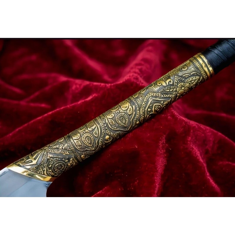 Premium Viking Collectible Spear With Engraved Brass Accents Leather Grip 3