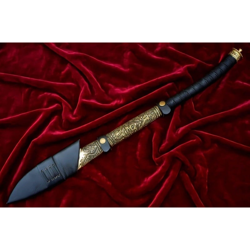 Premium Viking Collectible Spear With Engraved Brass Accents Leather Grip 5