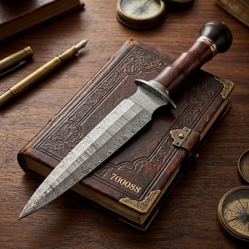 Handmade Damascus Steel Hunting Knife Wood Handle Leather Sheath Bushcraft Camping Gift 2
