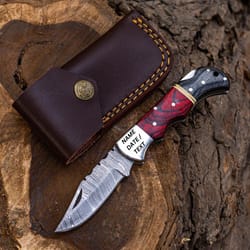 handmade damascus folding knife with rosewood handle & back lock mechanism