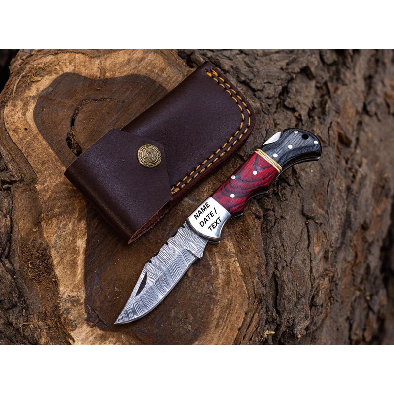 Handmade Damascus Folding Knife With Rosewood Handle Back Lock Mechanism 0