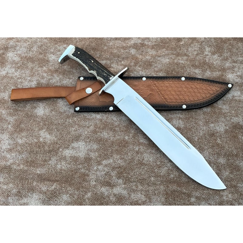 Handmade High Carbon Steel Bowie Knife With Antler Handle Forged Blade 1