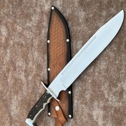 handmade high carbon steel bowie knife with antler handle & forged blade