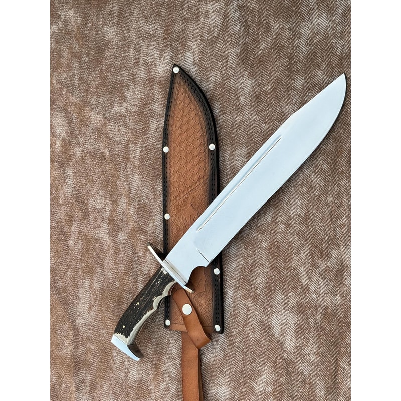 Handmade High Carbon Steel Bowie Knife With Antler Handle Forged Blade 0