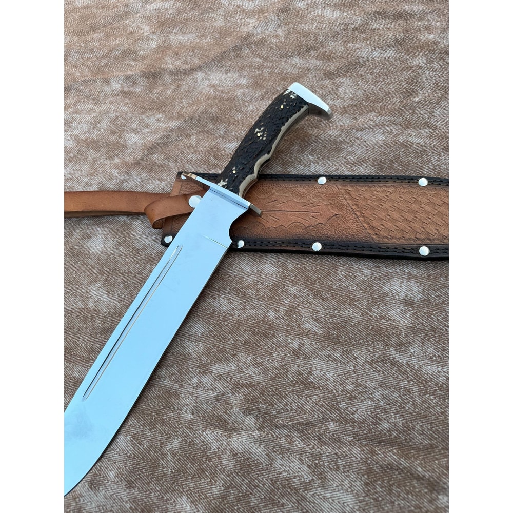 Handmade High Carbon Steel Bowie Knife With Antler Handle Forged Blade 2