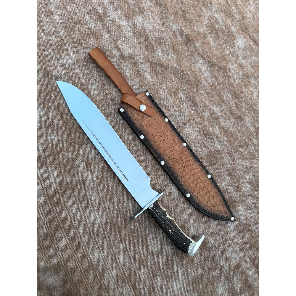 Handmade High Carbon Steel Bowie Knife With Antler Handle Forged Blade 5