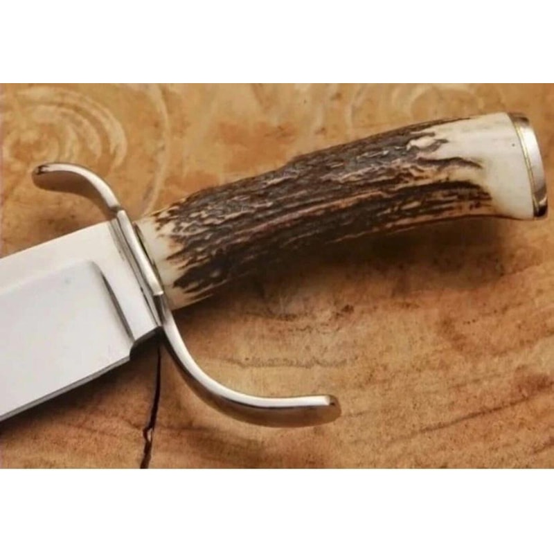 Handcrafted Bowie Knife With Stag Antler Handle Leather Sheath 3