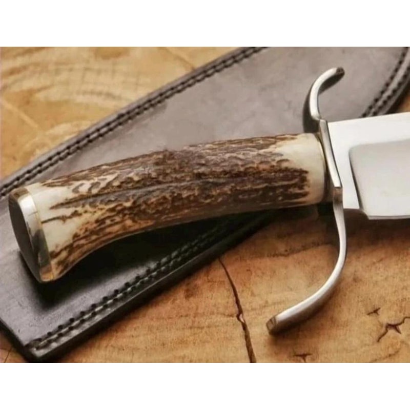 Handcrafted Bowie Knife With Stag Antler Handle Leather Sheath 4