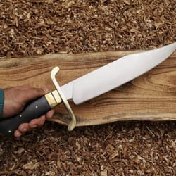handmade bowie knife with leather sheath custom fixed blade hunting knife brass guard gift