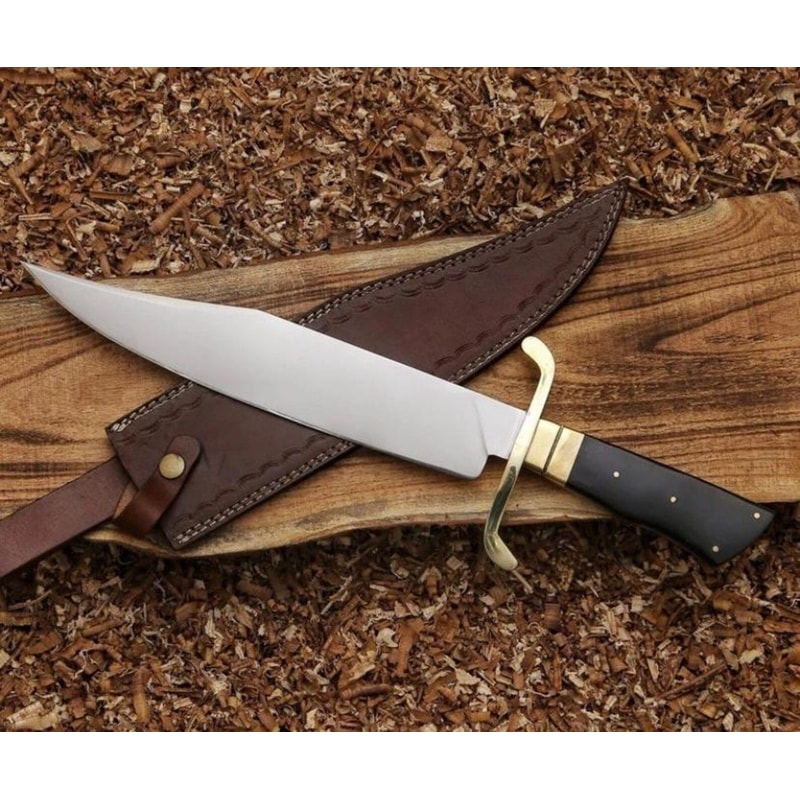 Handmade Bowie Knife With Leather Sheath Custom Fixed Blade Hunting Knife Brass Guard Gift 3