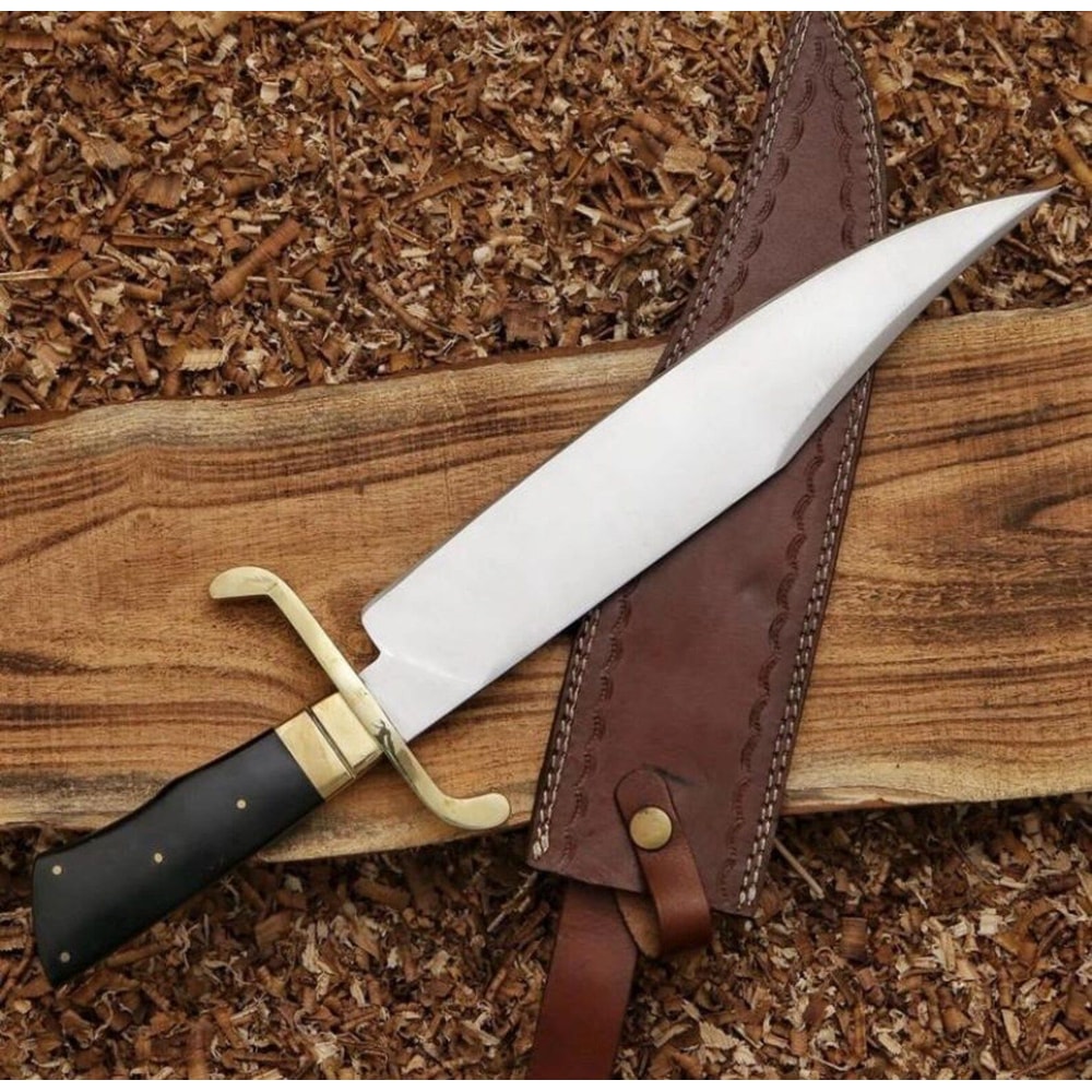 Handmade Bowie Knife With Leather Sheath Custom Fixed Blade Hunting Knife Brass Guard Gift 4