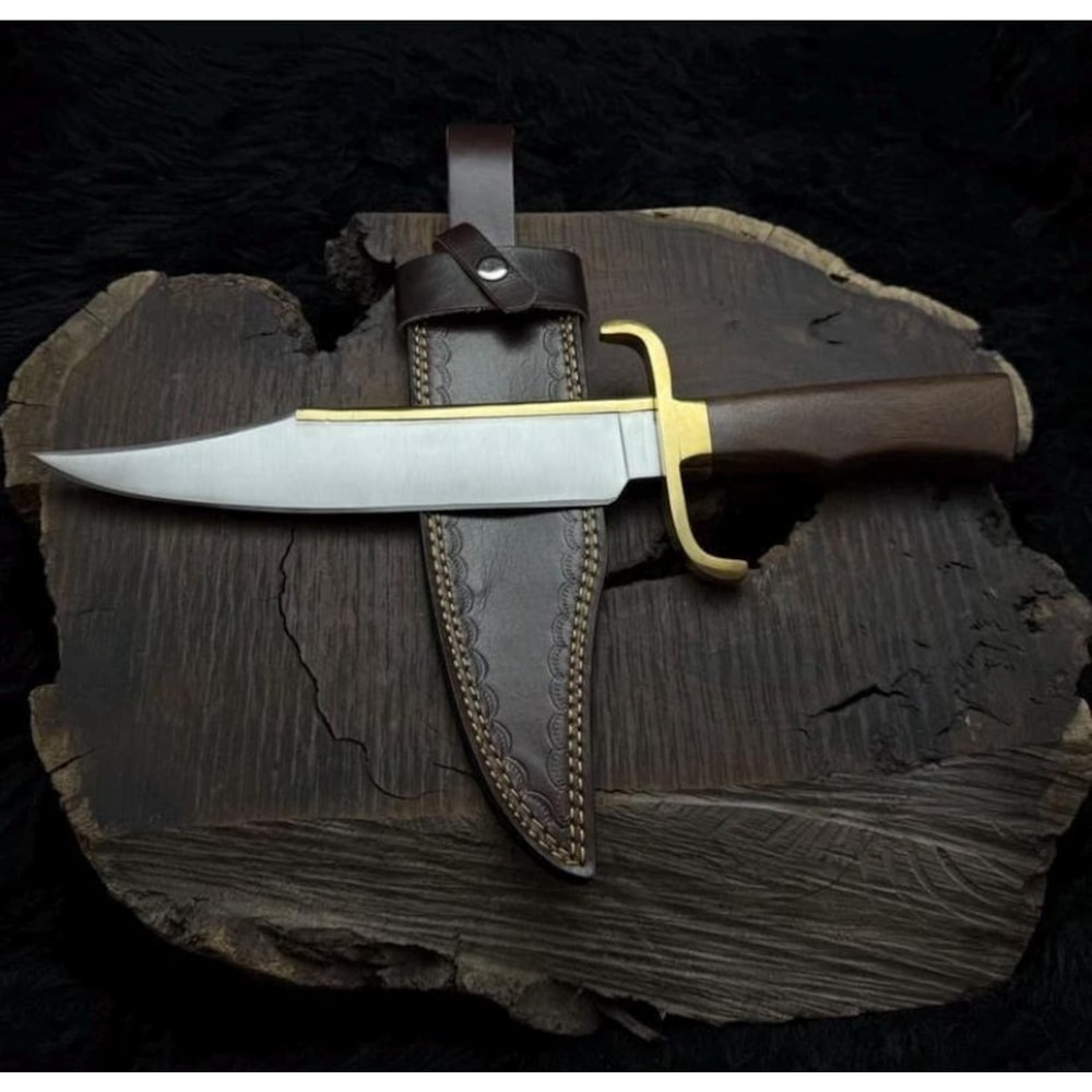 Premium Bushcraft Knife Wood Handle Fixed Blade With Leather Sheath 2