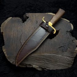 premium bushcraft knife wood handle fixed blade with leather sheath