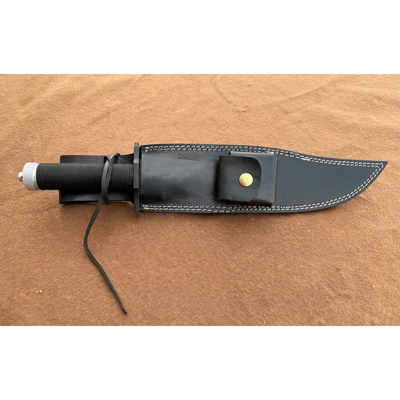 D2 Steel Outdoor Knife With Nylon Cord Grip And Leather Sheath 5