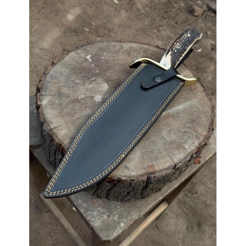 Handcrafted Damascus Steel Bowie Hunting Knife With Stag Horn Handle 5