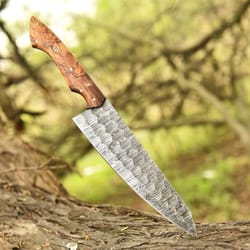handcrafted damascus steel chef knife with wood handle professional cooking knife