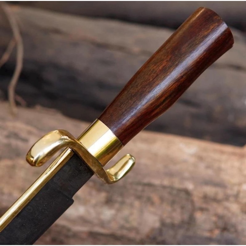 Handcrafted Damascus Bowie Hunting Knife With Wooden Handle Leather Sheath 4