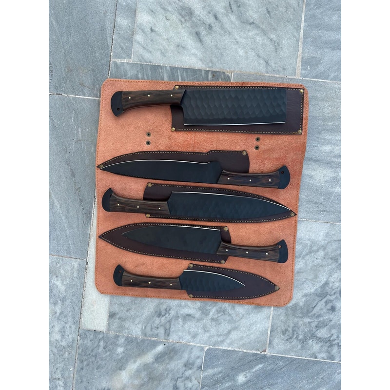 Carbon Steel Fixed Blade Knife Set With Individual Leather Sheaths 9