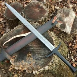 handcrafted damascus steel long sword decorative medieval style display piece | artisan crafted sword
