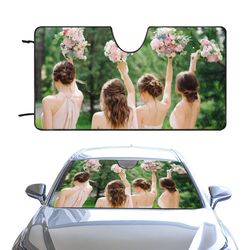 Just married car decoration sun shades, custom just married car shades, customized photos of the bride and bridesmaids