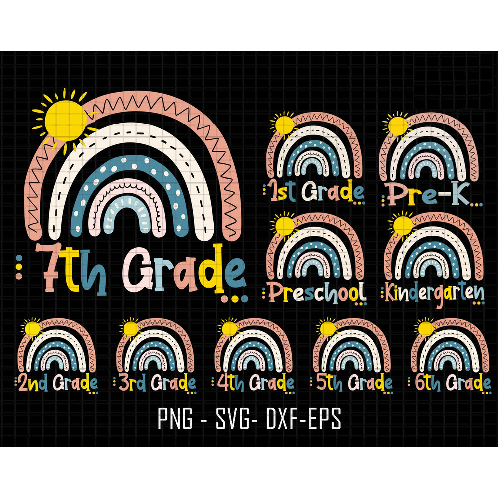Back to School Svg Bundle, Boho rainbow Svg, Kindergarten, 1st Day of School, School Svg, Teacher Svg, teacher life Svg, Pre K,Pre School.jpg