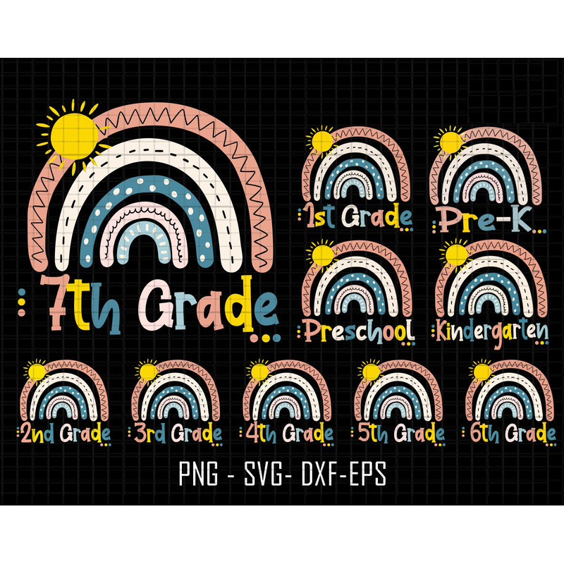 Back to School Svg Bundle, Boho rainbow Svg, Kindergarten, 1st Day of School, School Svg, Teacher Svg, teacher life Svg, Pre K,Pre School.jpg